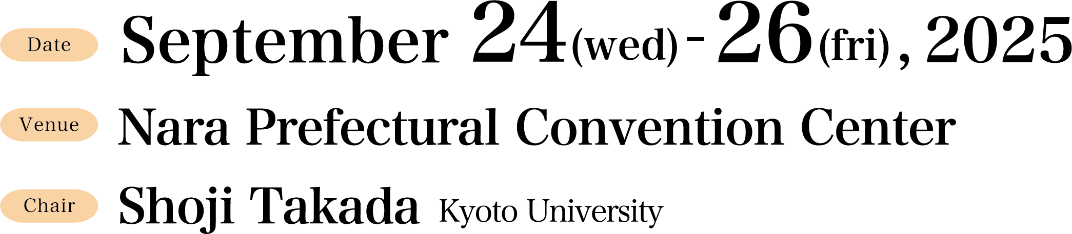 会期：2025年9月24日（水）－26日（金） | 会場：奈良県コンベンションセンター　| 年会長：高田彰二（京都大学理学研究科生物物理教室